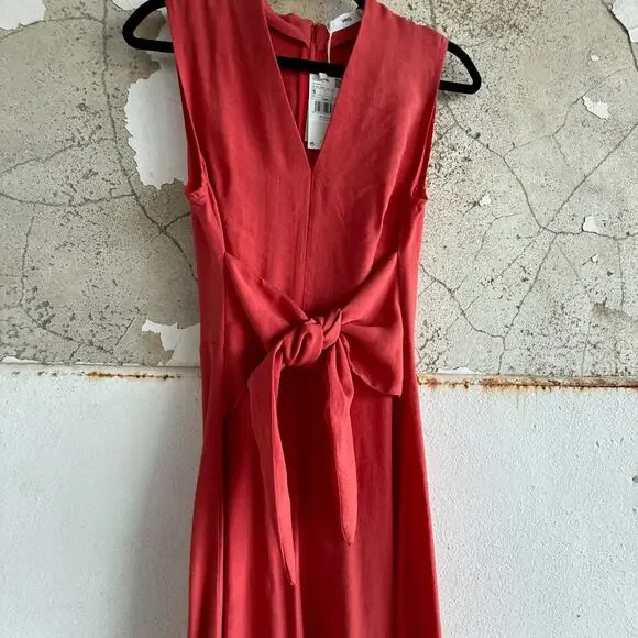 NWT Mango Sleeveless Red Tie Front Midi Dress Lightweight Linen Blend Size S - Picture 2 of 6